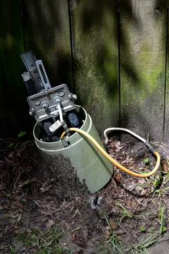 An exposed cable relay missing a cap Stock Photos