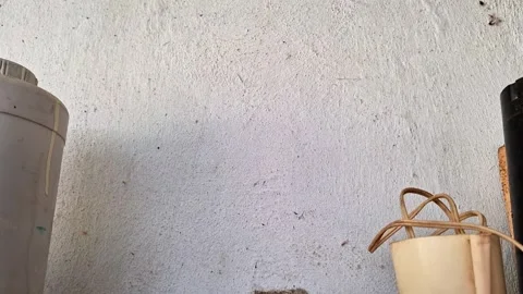 Exposed Electrical Wiring in a Damaged White Plaster Wall Interior 스톡 동영상 348486855