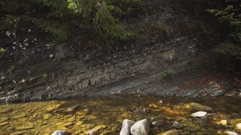 Exposed Geological Rock Layers at Stream in the Carpathian Mountains Stock Footage 97362144