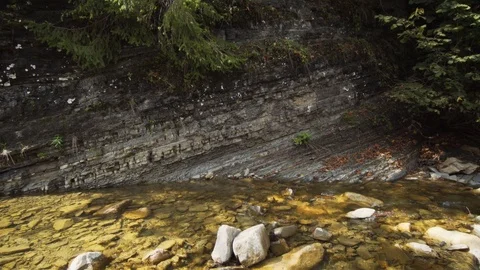 Exposed geological strata lie angled against the flow of water 库存影片 99792790