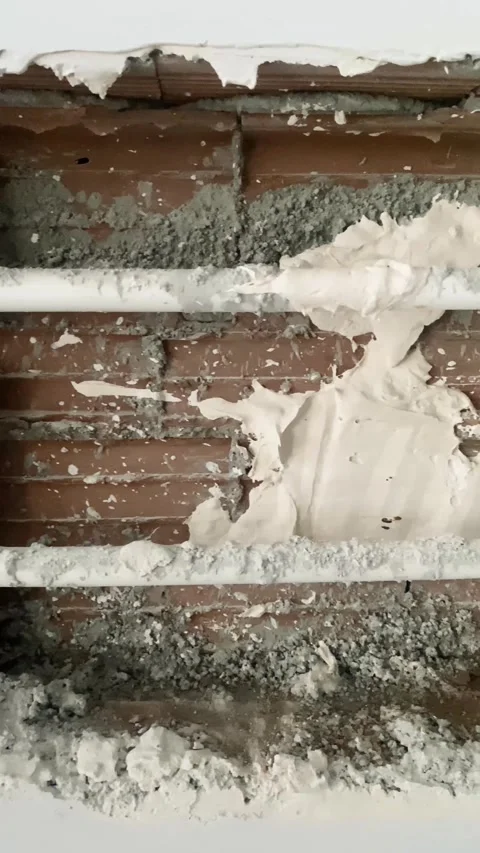 Exposed plumbing inside a wall during renovation Stock Footage 299945900