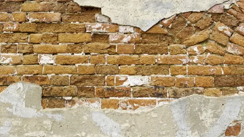 Exposed red brick on old wall creates textured background plate Stock Footage 341525291