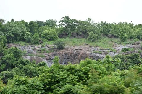 Exposed Rocky Hillside Surrounded by Greenery Stock Photos