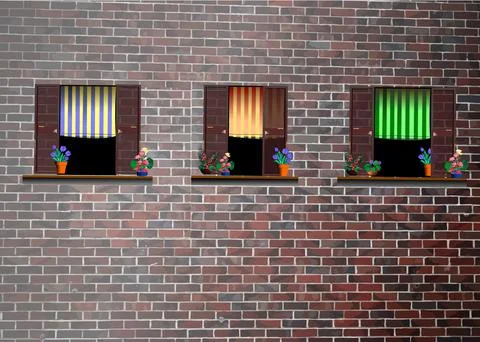 Exposed three Italian windows. 3d vector color illustration Illustrazione stock