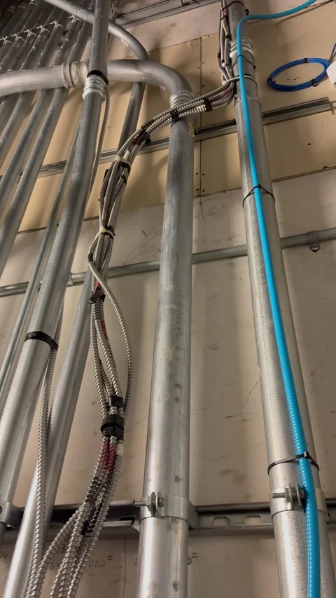 Exposed Utility Pipes and Conduit in Building Stock Footage 344593654