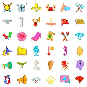 Exposition icons set, cartoon style Stock Illustration