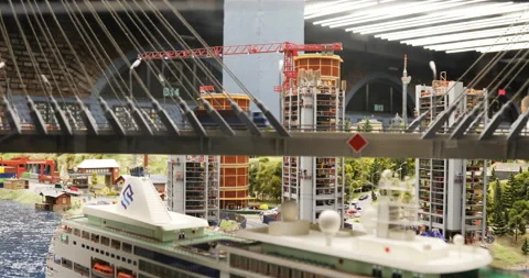 Exposition of a large iron bridge under which the cruise liner passes Stock Footage 102479114