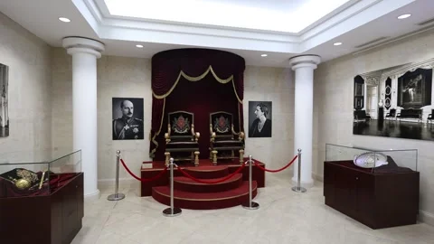 Exposition of Sofia Regional History Museum displaying royal thrones and Video stock 310067600