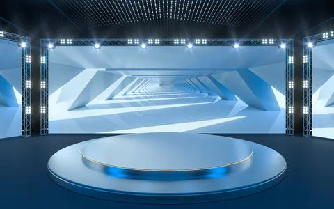 Exposition stage with blank billboard, 3d rendering. Stock Illustration