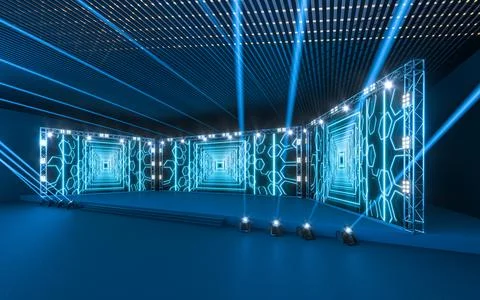 Exposition stage with blank billboard, 3d rendering. Stock Illustration