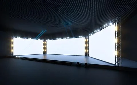 Exposition stage with blank billboard, 3d rendering. Stock Illustration