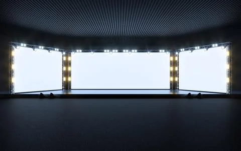 Exposition stage with blank billboard, 3d rendering. Stock Illustration