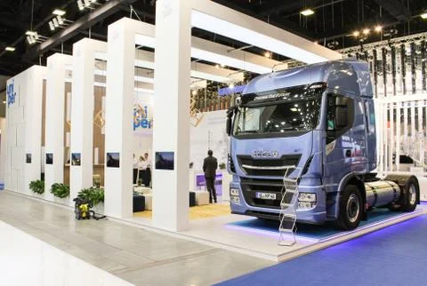 Exposition with a truck. Stock Photos