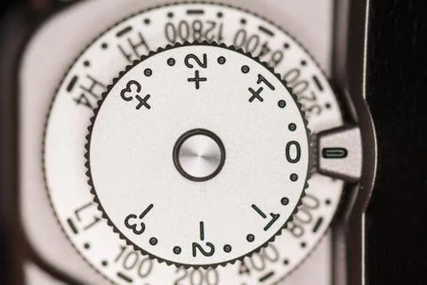 Exposure compensation dial on camera Stock Photos
