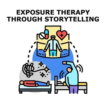 Exposure therapy through virtual reality storytelling concept Stock Illustration