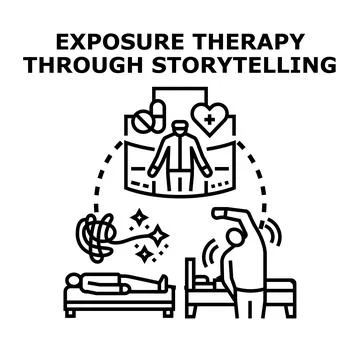 Exposure therapy through virtual reality storytelling concept Stock Illustration