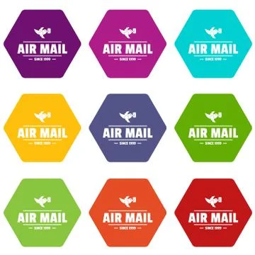 Express air mail icons set 9 Illustration