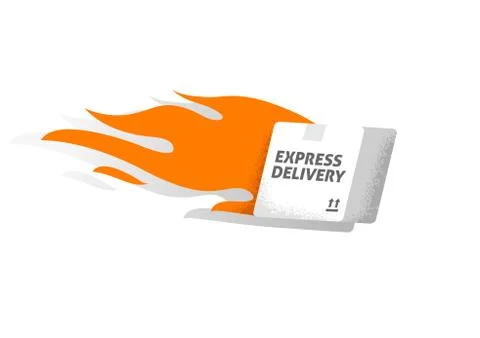 Express and Fast Delivery concept. Box on fire. Stock Illustration