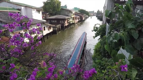 Express Boat, Chao Phraya River Khlong, Thonburi, Bangkok, Thailand Stock Footage 290173350