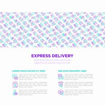 Express delivery concept with thin line icons: parcel, truck Stock Illustration