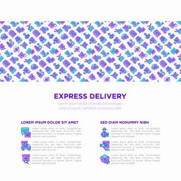 Express delivery concept with thin line icons: parcel, truck Illustrazione stock