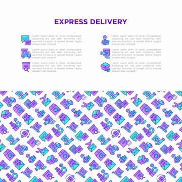 Express delivery concept with thin line icons: parcel, truck イラスト素材