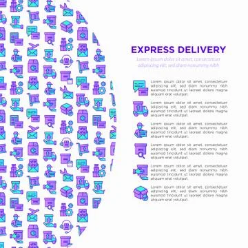 Express delivery concept with thin line icons: parcel, truck Illustrazione stock