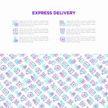 Express delivery concept with thin line icons: parcel, truck Stock Illustration