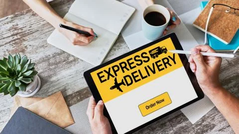 Express delivery form on screen, transportation and logistic concept. Online Фото