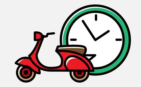 Express delivery icon concept. Scooter motorcycle with stop watch icon for se Stock Illustration