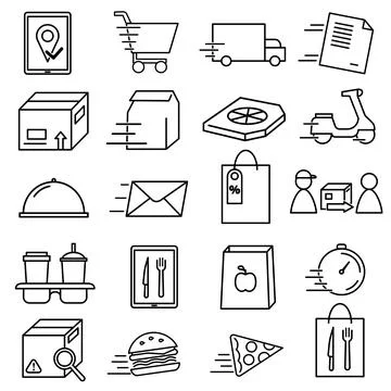 Express delivery icon set. Fast shipping stack of pictograms. Speed sending o Stock Illustration