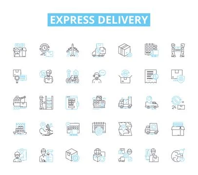 Express delivery linear icons set. Quick, Expedited, Swift, Rapid, Instant Illustrazione stock