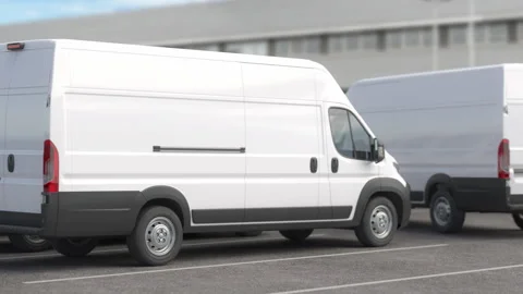 Express delivery, logistic and shipping service concept. Delivery vans in a row Stock Footage 262188256