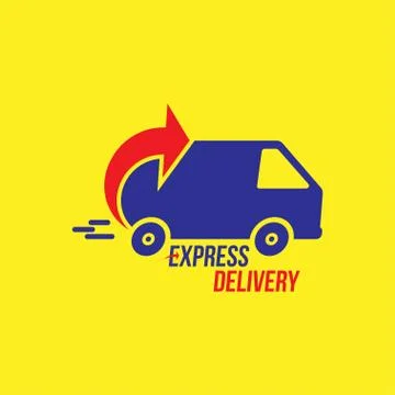 Express delivery Logo. Fast shipping with truck timer with inscription on whi Stock Illustration