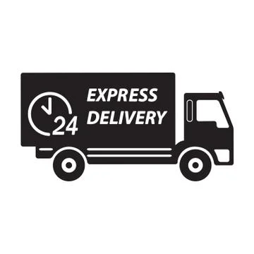Express delivery or logistic icon or sign. 24 hours shipping truck. Vector.  Stock Illustration