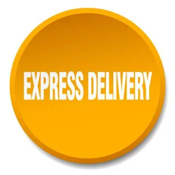 Express delivery orange round flat isolated push button Stock Illustration