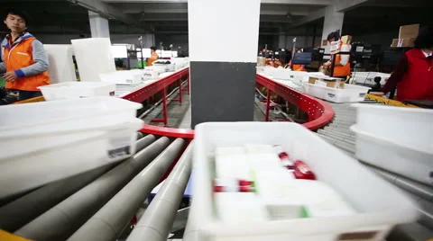 Express delivery packaging and sorting assembly line Stock Footage 43941372