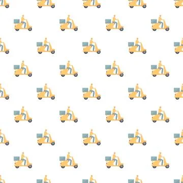 Express delivery pattern with courier riding scooter Stock Illustration