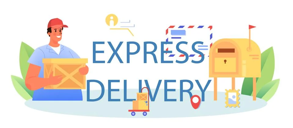 Express delivery profession typographic header. Post office staff Illustration
