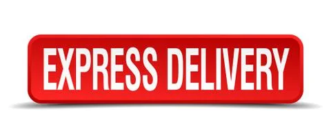 Express delivery red 3d square button isolated on white background Illustrazione stock