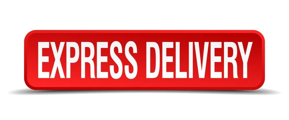 Express delivery red 3d square button isolated on white background Illustrazione stock
