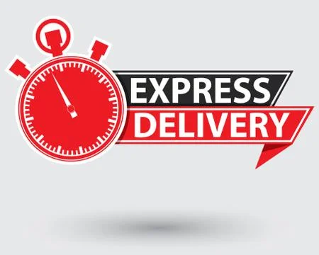 Express delivery red label, express delivery stopwatch , vector illustration Stock Illustration