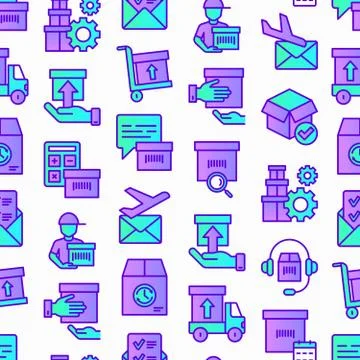 Express delivery seamless pattern with thin line icons: parcel, truck Stock Illustration