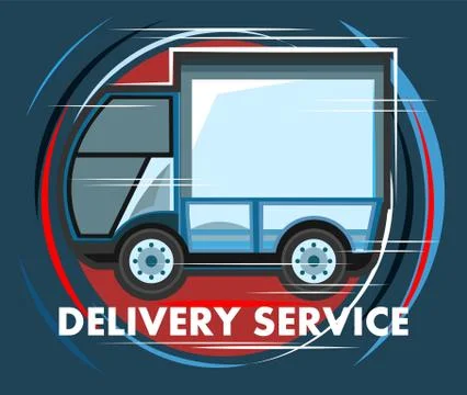 Express delivery service city. Vector illustration. Small truck Illustrazione stock
