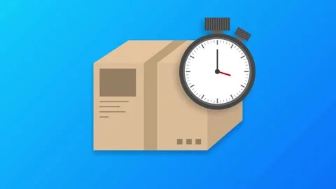 Express delivery service logo. Fast time delivery parcel with stopwatch on blue Stock Footage 156583841