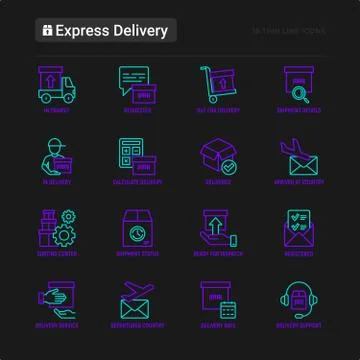 Express delivery thin line icons set: parcel, truck, out for delivery 스톡 일러스트