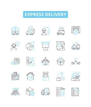 Express delivery vector line icons set. Express, Delivery, Rush, Quick, Speed Stock Illustration