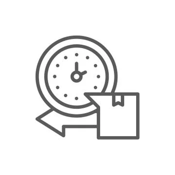 Express delivery, watch with box line icon. Ilustração Stock