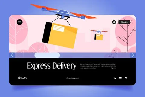 Express delivery web banner, drone carry parcel Stock Illustration