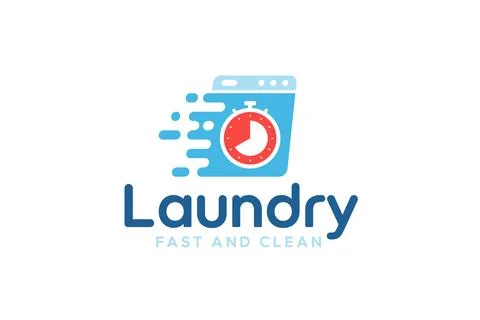 Express laundry logo design template. Washing machine with fast effect shap.. Stock Illustration